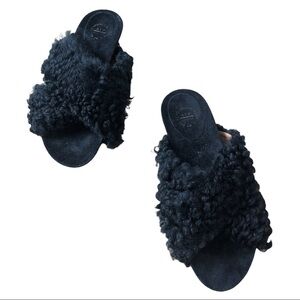ATP Atelier x Net-a-Porter | NWOB Black Doris Shearling Slides - Size IT 39